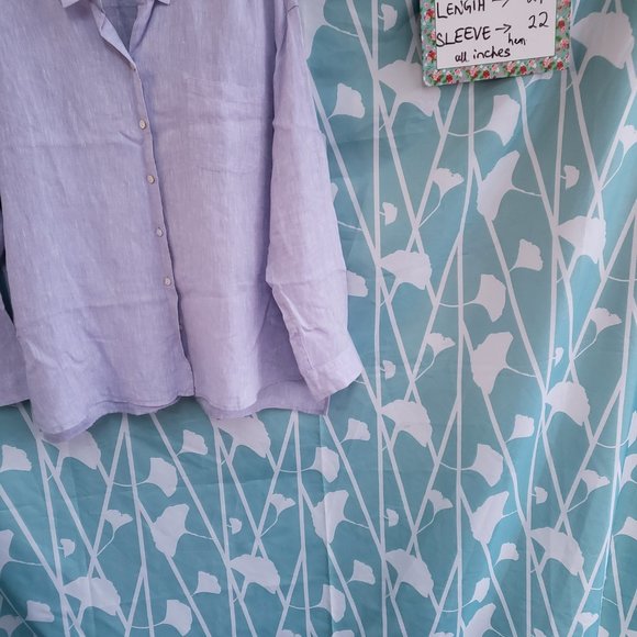 J.JILL Purple Linen Button up L/Sleeve Oversized Blouse +measurement - Picture 4 of 11